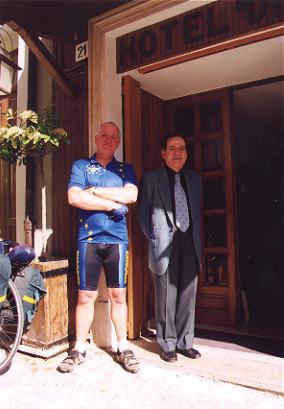 Allan with Luigi Cippilloni outside the Hotel Diana, Cingoli