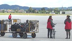 Our bikes on the baggage truck